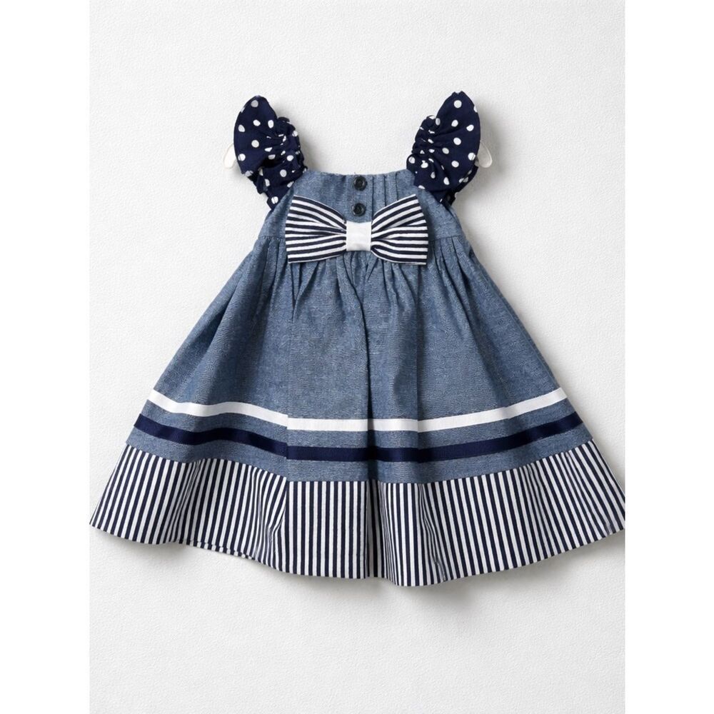Bonnie Baby navy Blue Nautical Stripe 2 piece dress set size 3-6 months